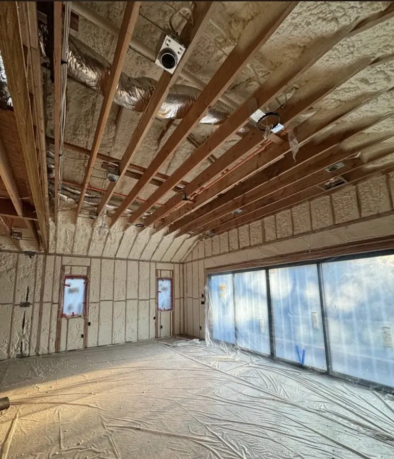 Interior walls and ceiling insulated with spray foam during new construction in Spotsylvania Courthouse